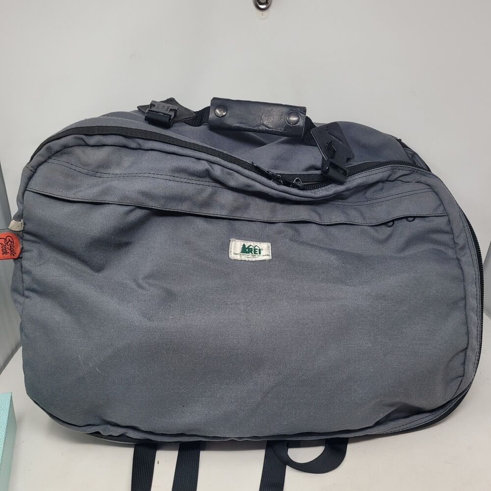 Vintage REI Leather Canvas Backpack Duffle Bag Eagle Creek Convertible Gray 98%